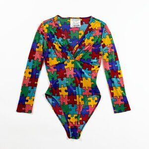 Moschino Cheap and Chic puzzle piece velvet bodysuit